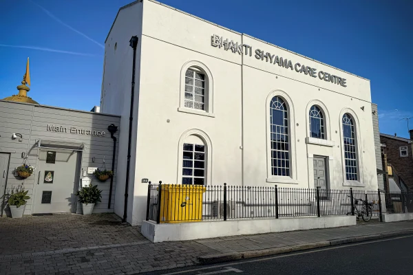 The grand Tudor-style exterior of Bhakti Shyama Care Centre in Balham, London